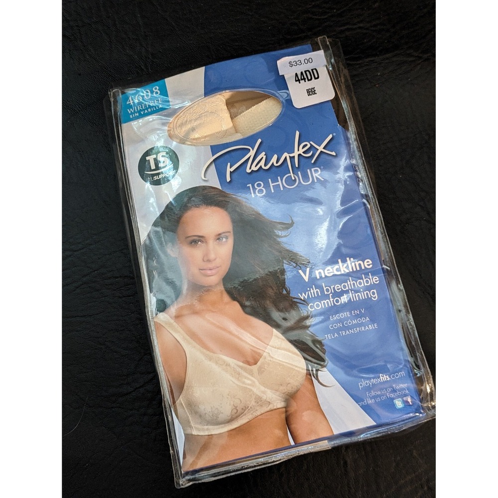 Playtex 18 hour Bra 4068 Beige V Neck Cooling Comfort Wire Free 44DD NEW